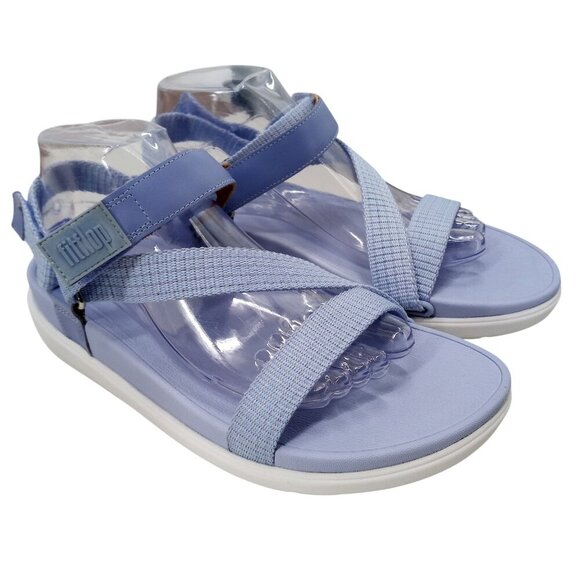 FitFlop Loosh Webbing Blue Sandals Size 9 Comfort Athletic Wedge Adjustable - Picture 1 of 12